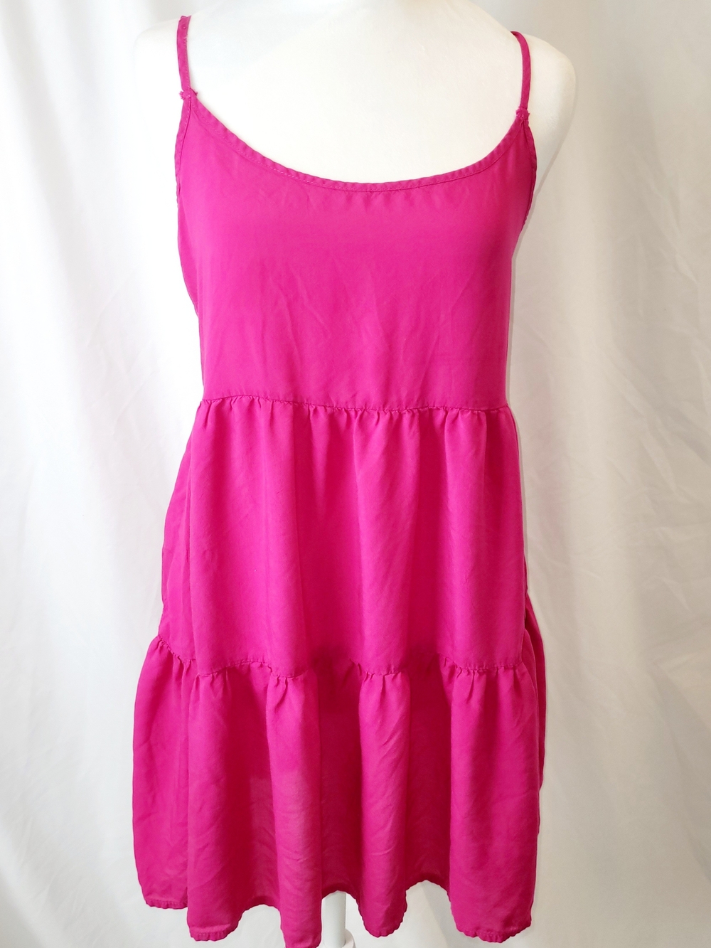 American Eagle 100% Viscose Pink Tiered Mini Dress Medium
